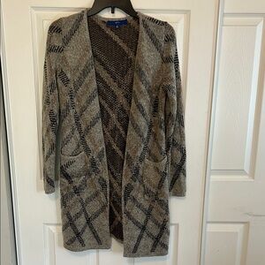 APT. 9 Open-Front Neutral Plaid Knit Cardigan Duster Women's Small